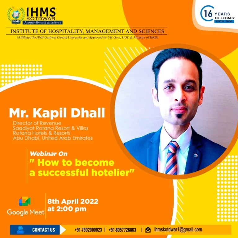 Webinar on “How to become a successful Hotelier”
