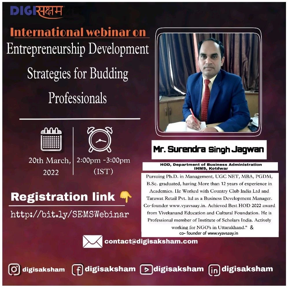 International Webinar on “Entrepreneurship Development Strategies for Budding Professionals”