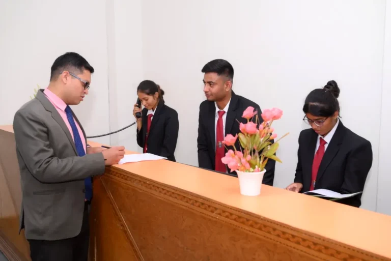 IHMS students in formal wear at the front-office lab